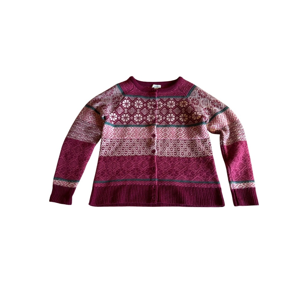 Sundance Womens S Magenta Pink Fair Isle Wool Blend Nordic Button Front Cardigan